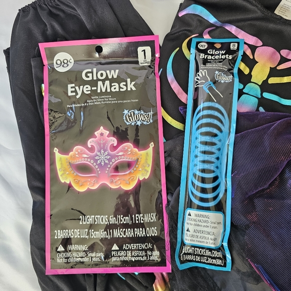 Girls FLASHY BONES Rainbow Skeleton Costume Size Large Leggings Gloves - Picture 3 of 6